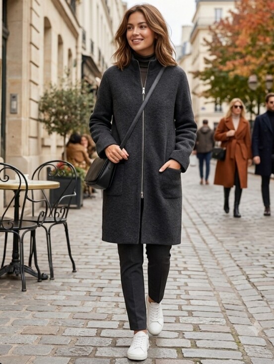 Eileen Fisher Jackets & Blazers - EILEEN FISHER Boiled Wool Full-Zip Stand Collar Long Coat Cardigan Jacket Gray